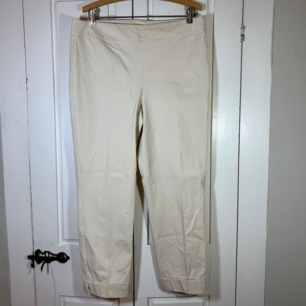 Talbots Chatham Ankle Pants Womens 12 Ivory Cream Side Zip Slim Leg Trousers